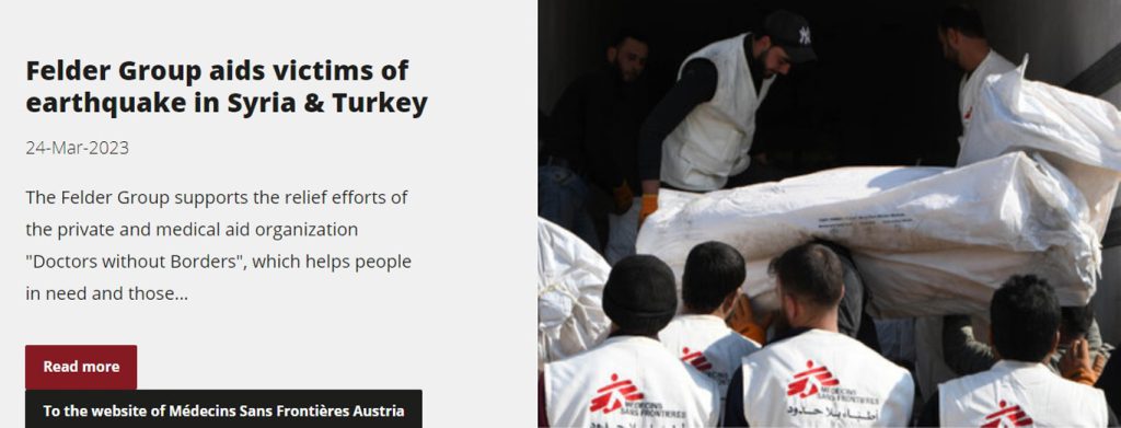 کمک شرکت فلدر به زلزله زدگان سوریه و ترکیه